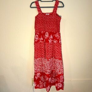 Red and White Floral Dress